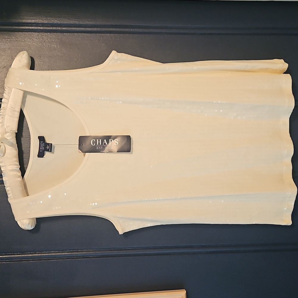 NWT cream sequin Chaps tank top